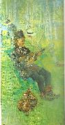 Carl Larsson lapp-spelande fiol Spain oil painting artist